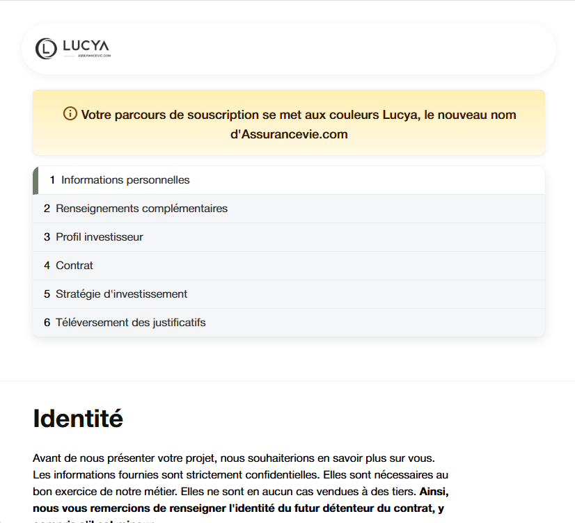 Le parcours de souscription pour souscrire à un contrat de Lucya