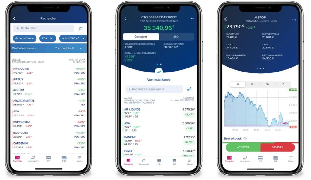 Illustration de l'application de Boursorama pour investir en bourse